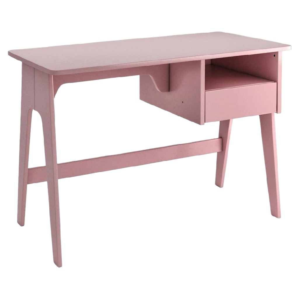 Bureau rose pastel scandinave – design épuré avec tiroir intégré