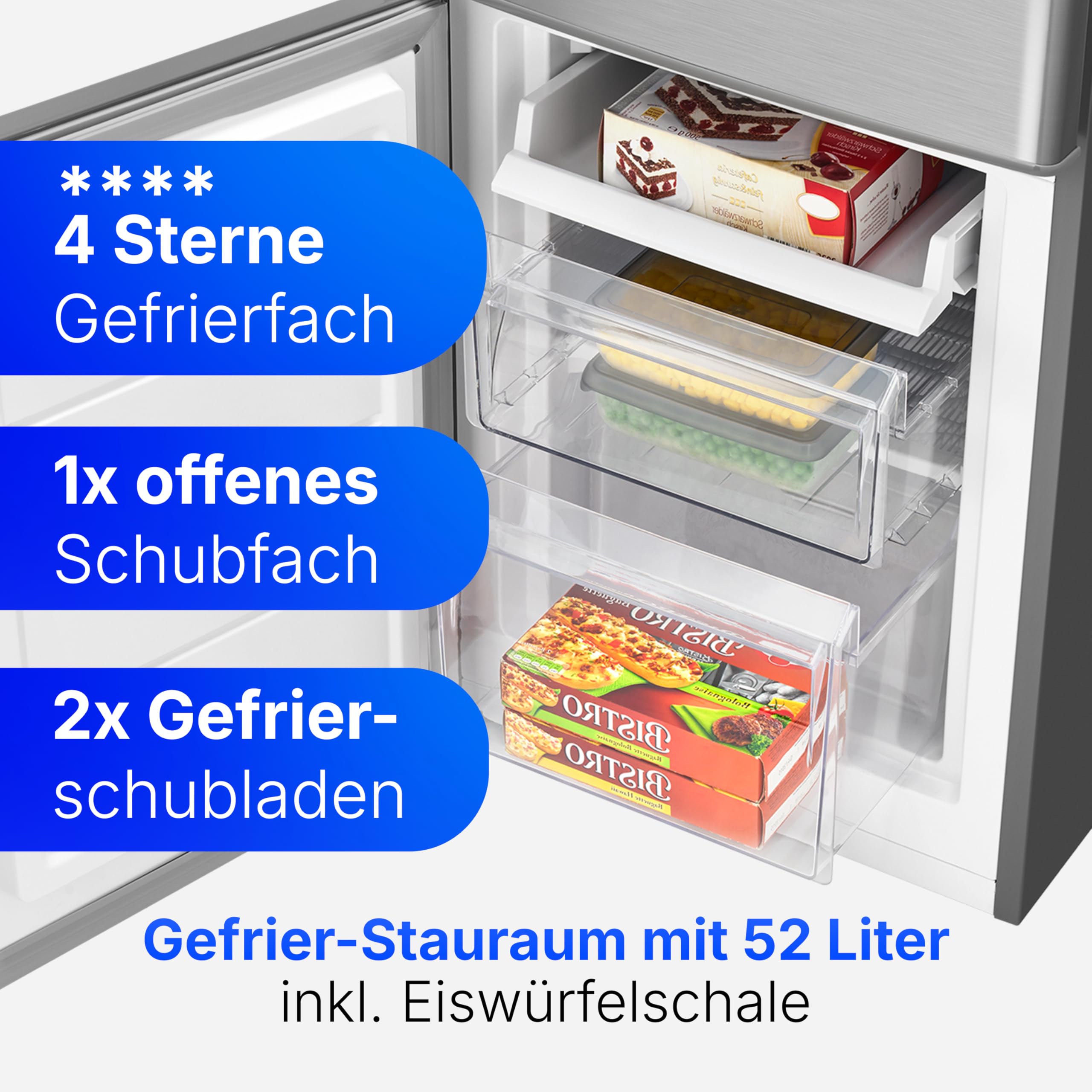 Bomann, Réfrigérateur et Congélateur 173L Inox KG7359 - Réfrigérateur 121L, Congélateur 52L, Éclairage LED, Contrôle Température, Alarme Ouverture, Éc