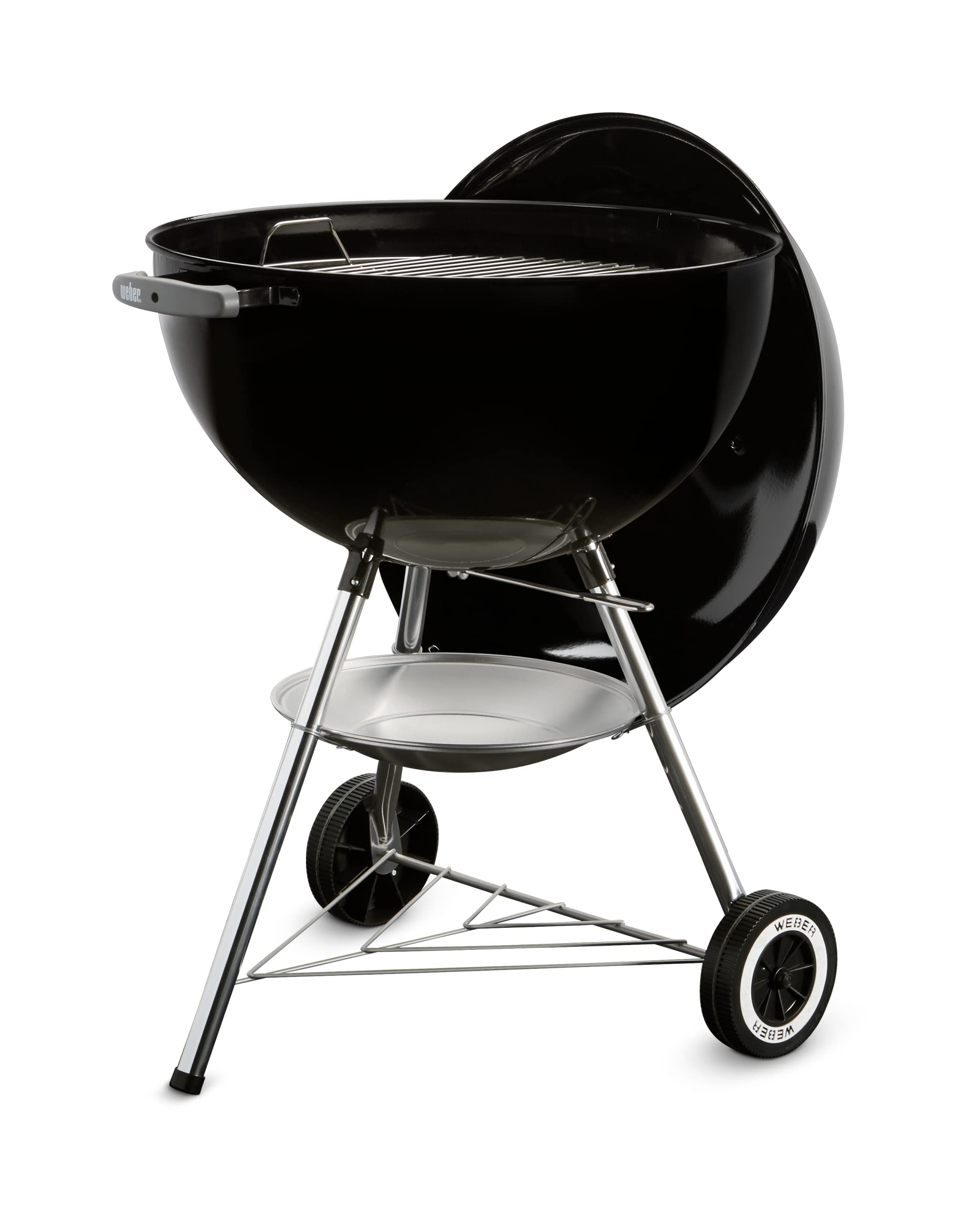 Weber Classic Kettle barbecue au charbon de bois, surface de cuisson Ø 57cm, barbecue avec couvercle et cuve en acier emaillé, thermomètre intégré au couvercle, trépied et roues – Noir (1341504)