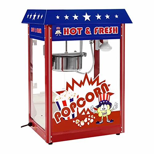 Royal Catering Machine à Popcorn Design américain Chariot RCPW 16.1 (1.600W, rendement horaire 5 kg/h, 16 L/h, diamètre de la cuve en haut 18,5 cm, récipient téflon, rouge avec chariot) : Cuisine et Maison
