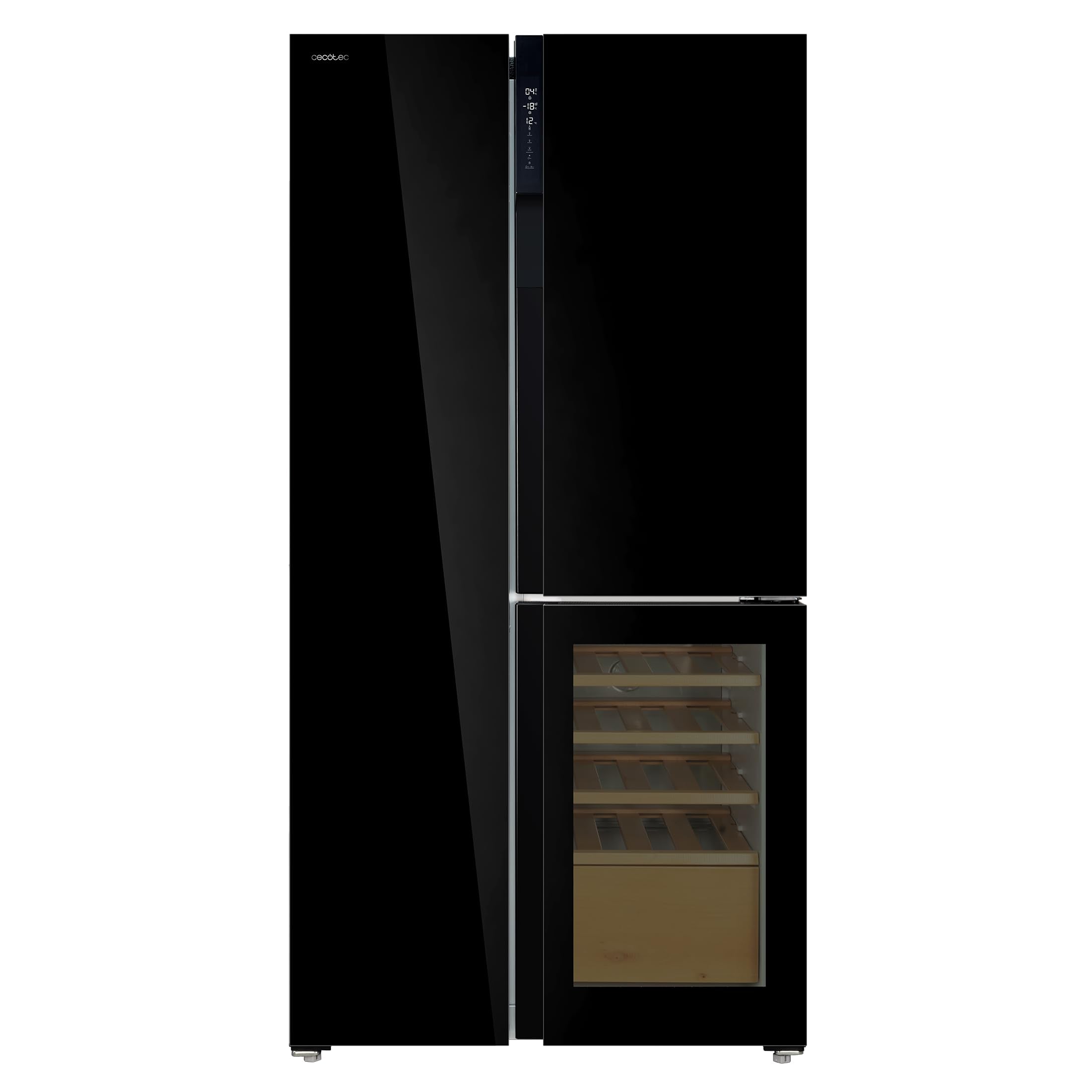 Cecotec Réfrigérateur 3 Portes Bolero CoolMarket TDW 548 Black Glass E, Classe E, 548L, Design T Door, Compresseur Inverter Plus, Total No Frost, Meta