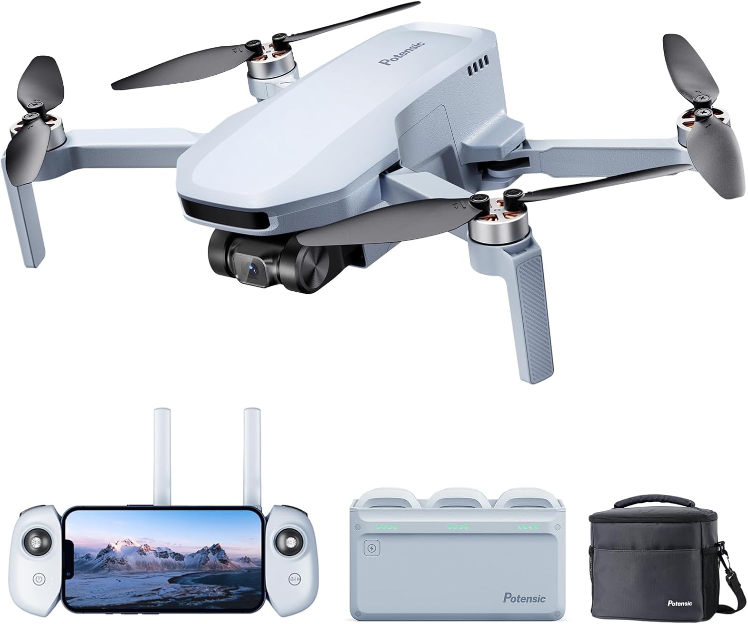 Potensic ATOM SE GPS Drone Caméra 4K, 93 Mins de Vol, moins de 249g, Transmission FPV 4KM, avec Hub de Charge Rapide,Vitesse Max 16m/s, ShakeVanish EIS Technologie pour Adultes et Débutants, C0