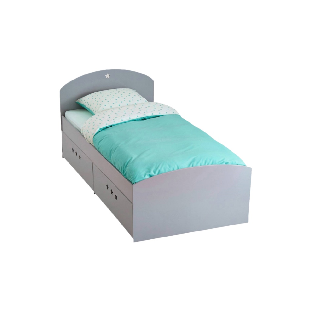 Lit simple enfant avec tiroirs — Design étoilé gris clair