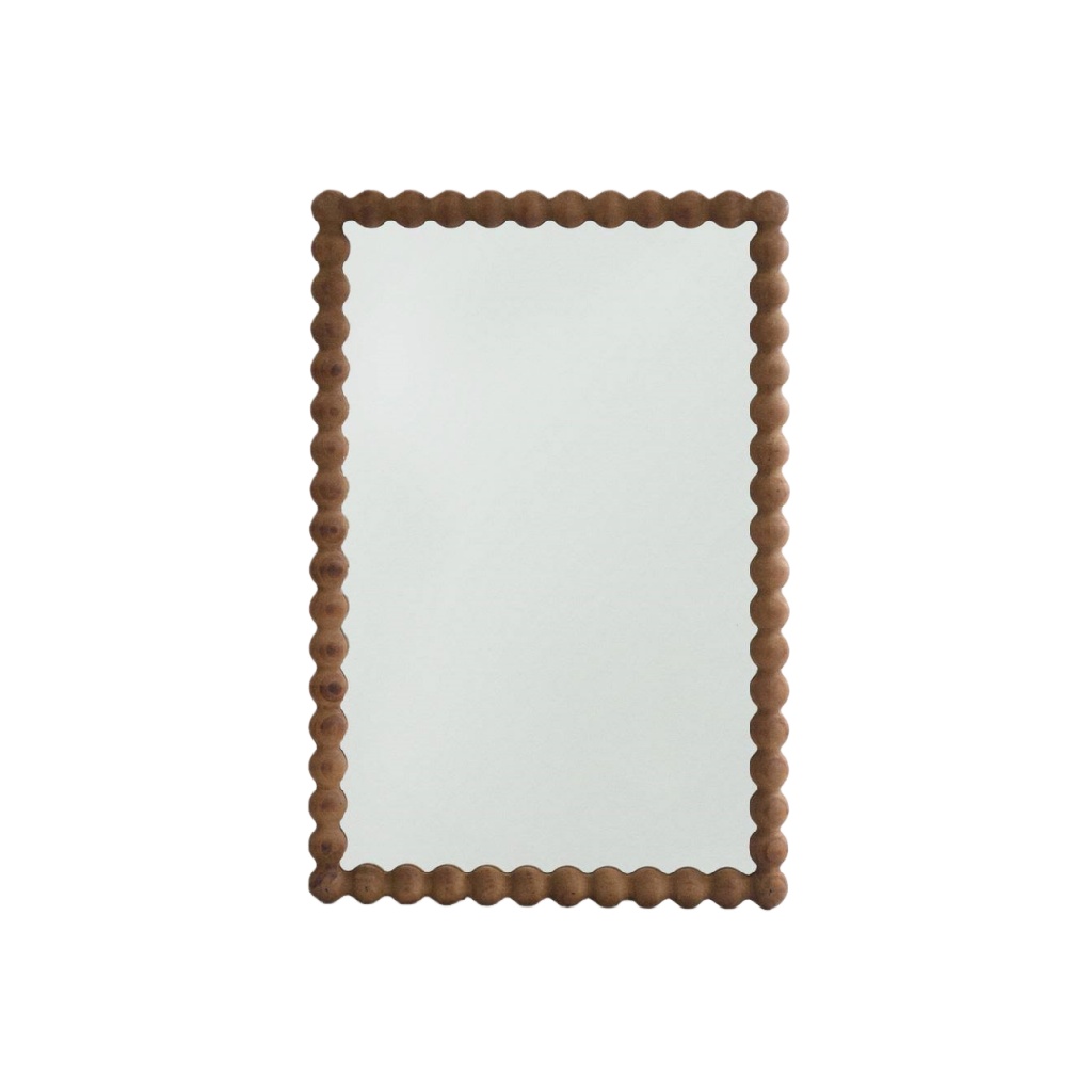 Miroir mural rectangulaire en bois à cadre perlé, style bohème naturel, 100 × 70 cm