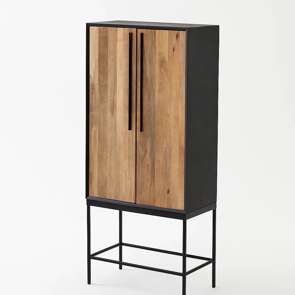 Armoire haute en bois et métal noir/naturel