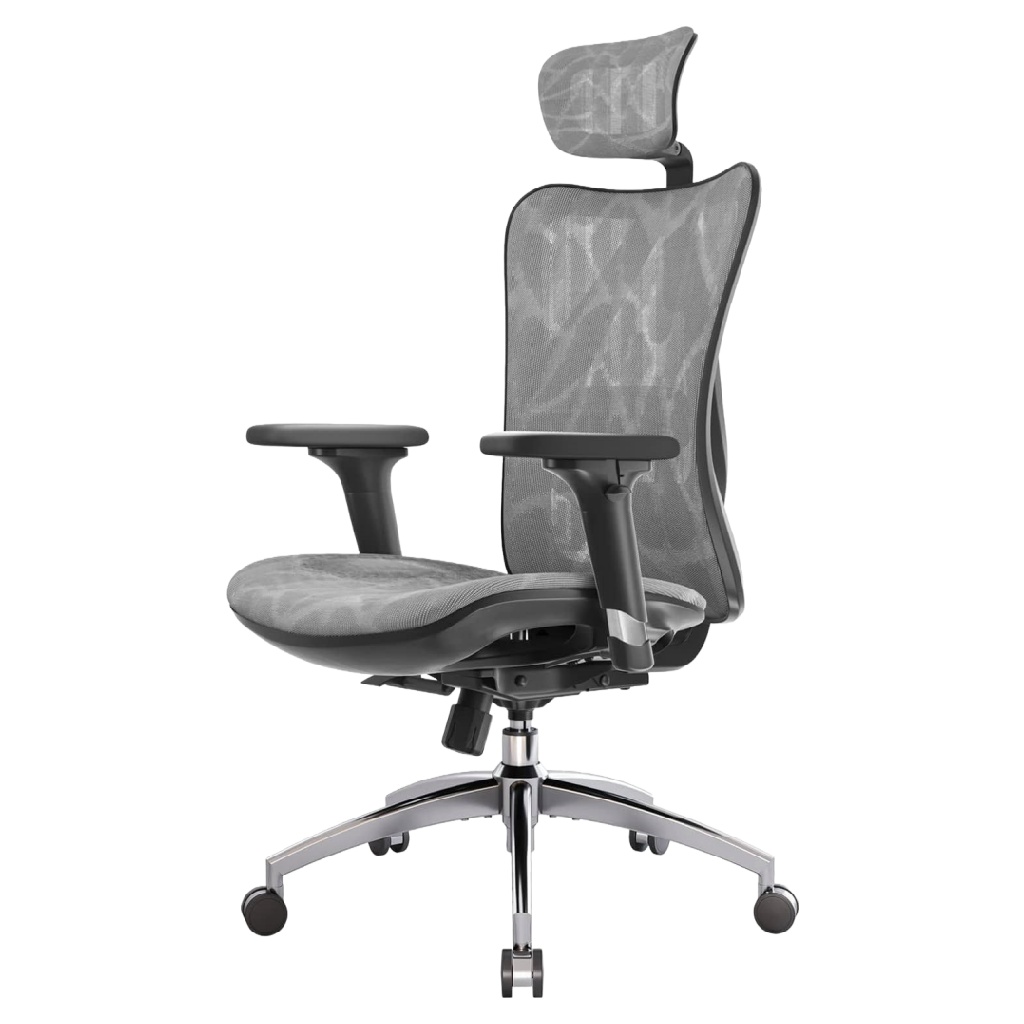 Chaise de bureau ergonomique en maille respirante avec appui-tête réglable, accoudoirs ajustables et base métallique
