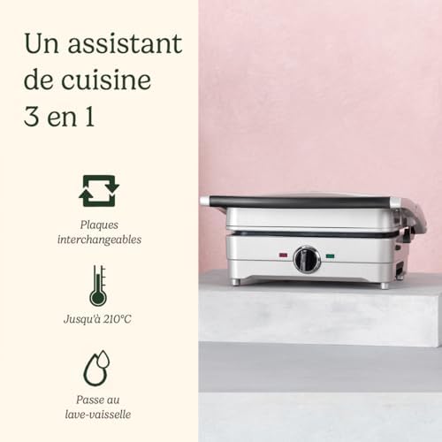 Cuisinart 3 en 1 Grilleur, gaufrier et omelette| Grilleur de sandwichs, presse à panini, crêpière Grilleur électrique | Plaques amovibles et interchangeables antiadhésives | moins d'huile | 210°C | : Cuisine et Maison