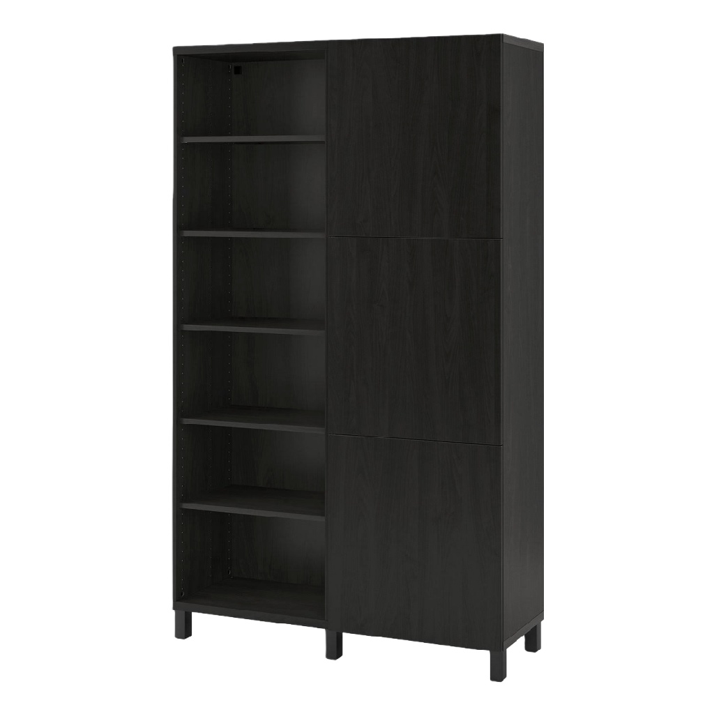 Grande armoire noire avec étagères ouvertes et portes pleines — design contemporain