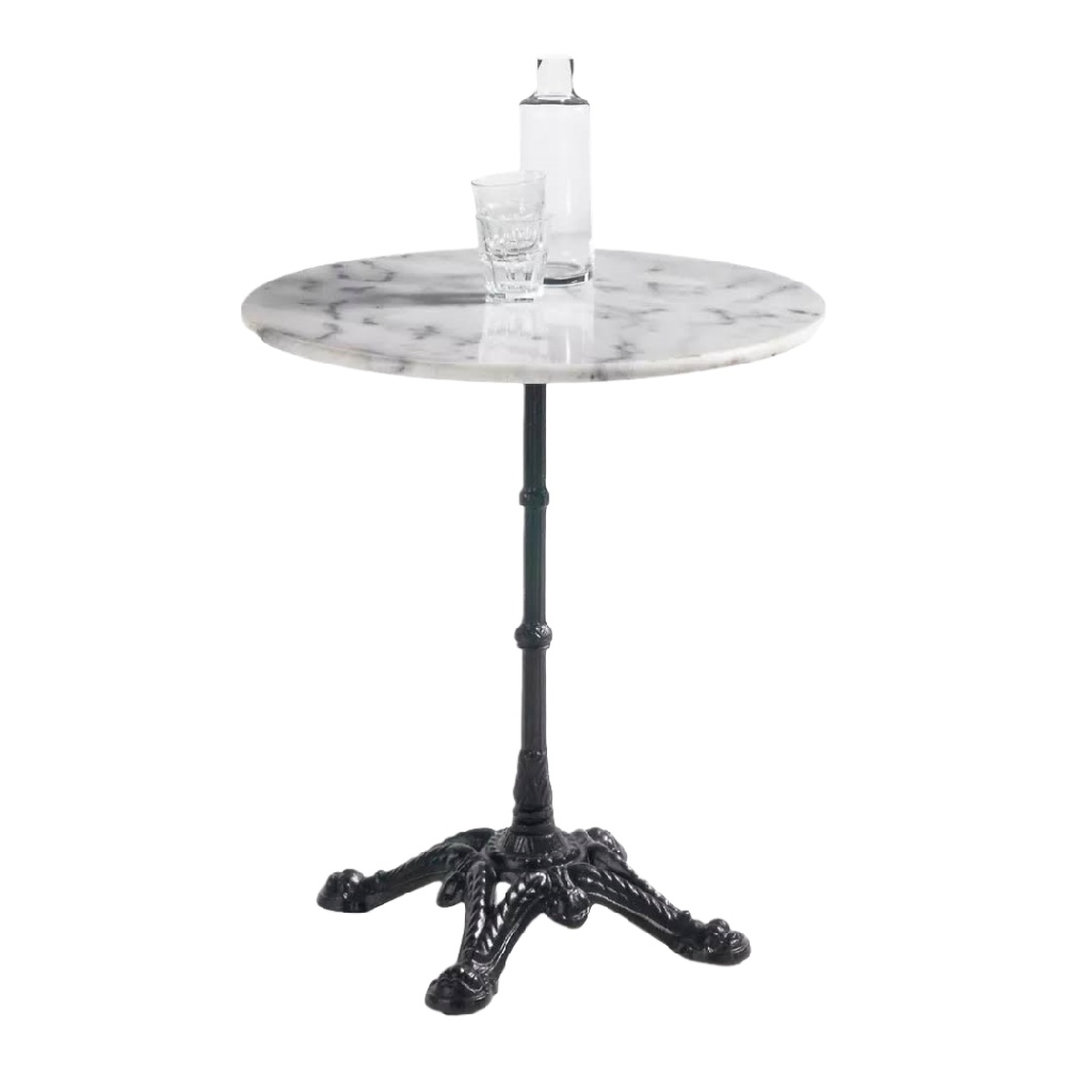 Table bistrot ronde avec plateau en marbre et pied en fonte – Style vintage
