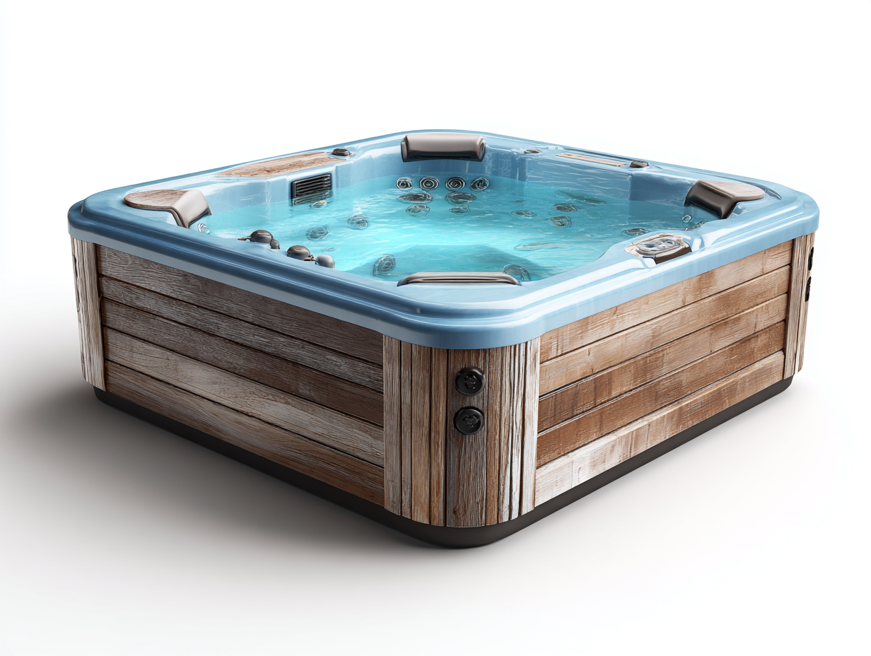 Bain à remous 4 places - acrylique 210x210x95 cm - bleu/brun - design moderne