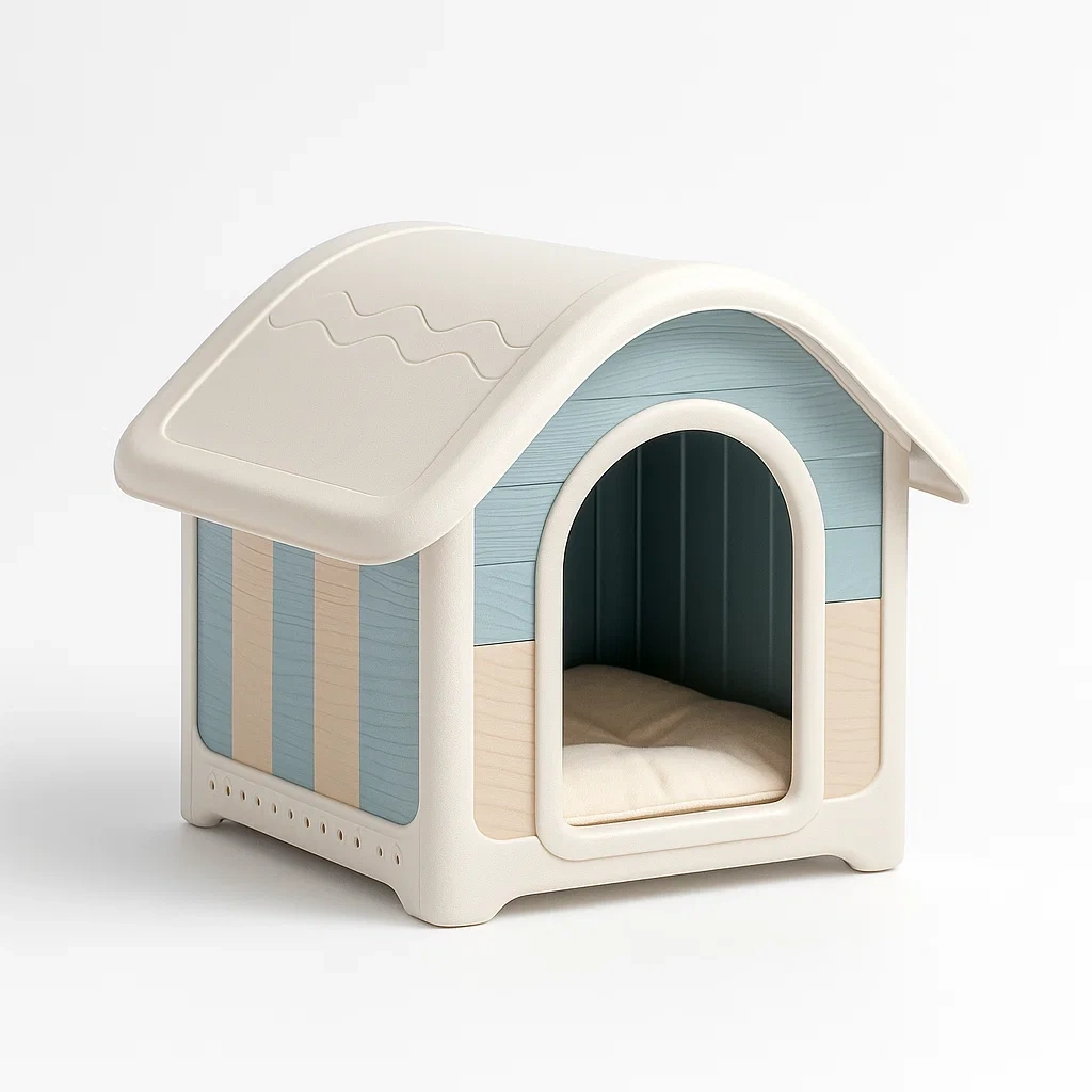 Niche pour chien en plastique avec coussin 50x45x47 cm bleu/blanc