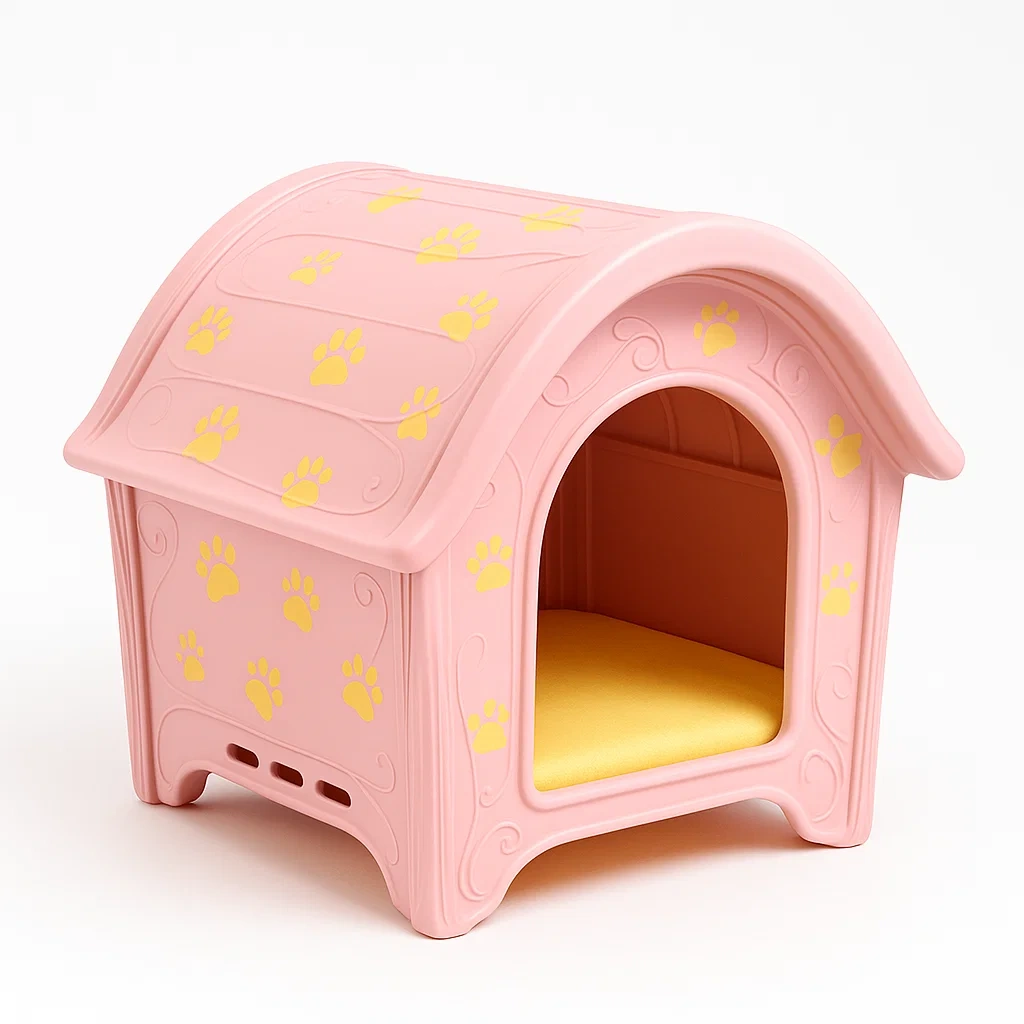 Niche pour chien en plastique pp rose avec coussin