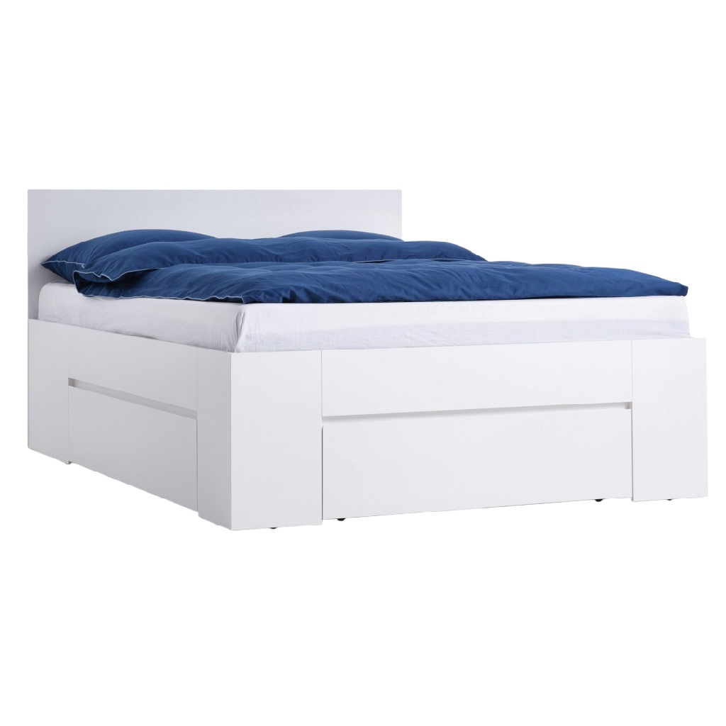 Lit double avec tiroirs de rangement — Style moderne blanc