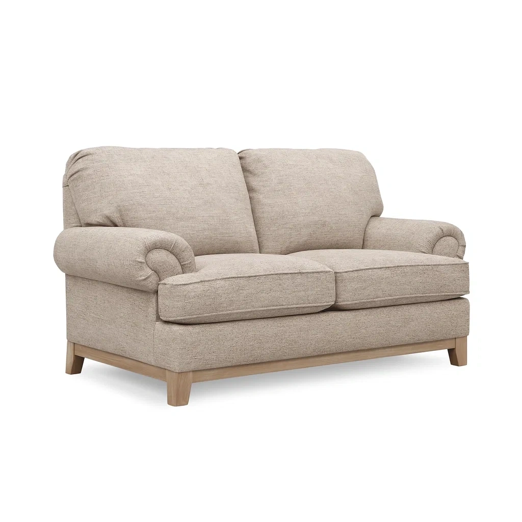 Canapé 2 places en tissu polyester beige et bois