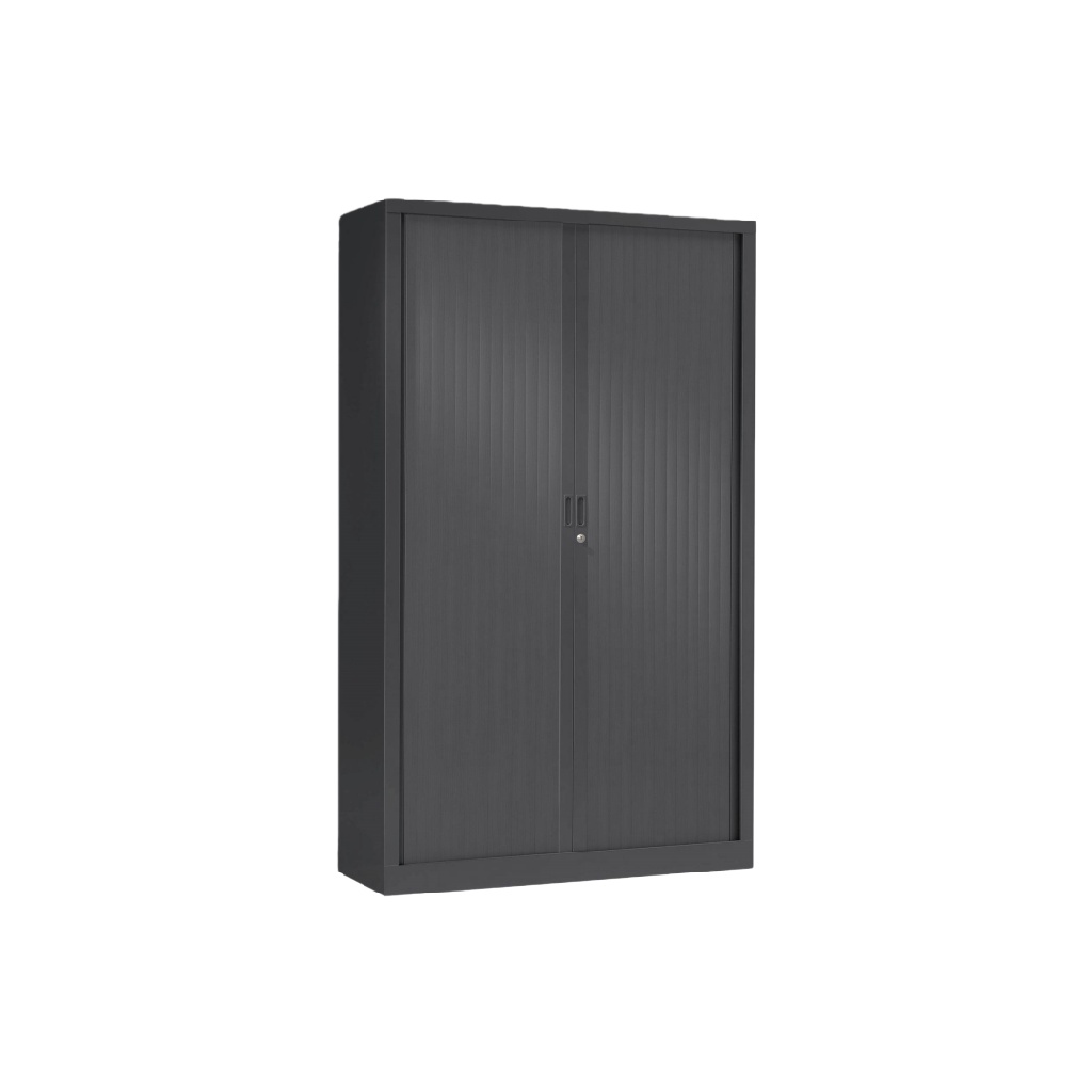 Armoire métallique noire à portes coulissantes — rangement professionnel sécurisé