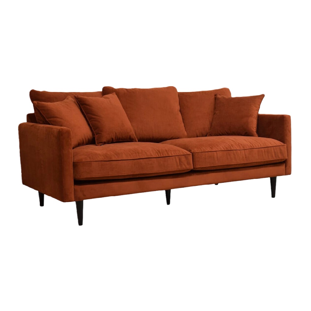 Canapé 3 places en velours côtelé couleur cannelle – design scandinave moderne avec coussins inclus