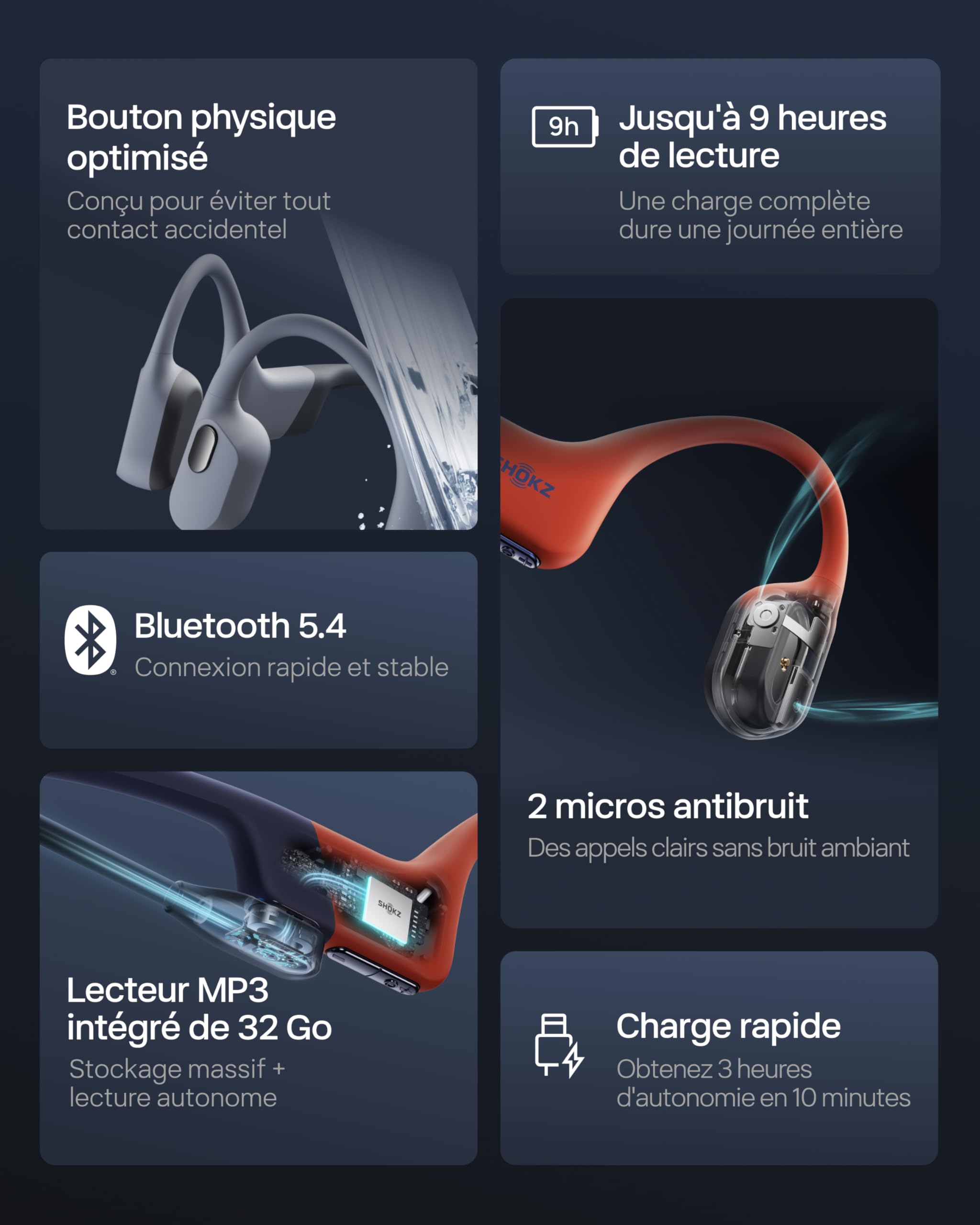 SHOKZ OpenSwim Pro Casque à Conduction osseuse, écouteurs sans Fil à Oreilles Libres, IP68, Bluetooth 5.4, Stockage MP3 32Go, micros à Annulation de Bruit, 9h d’autonomie pour Courir et Nager – Rouge