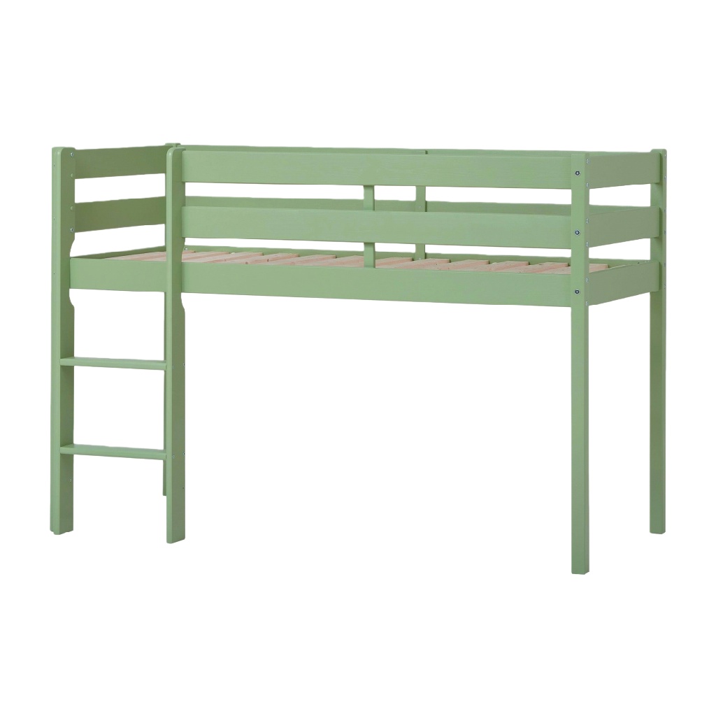 Lit mezzanine enfant en bois vert — Gain de place pratique