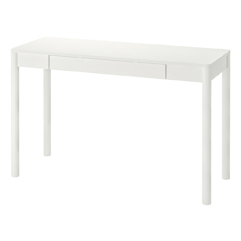 Bureau blanc minimaliste avec tiroir dissimulé — Pieds ronds design épuré