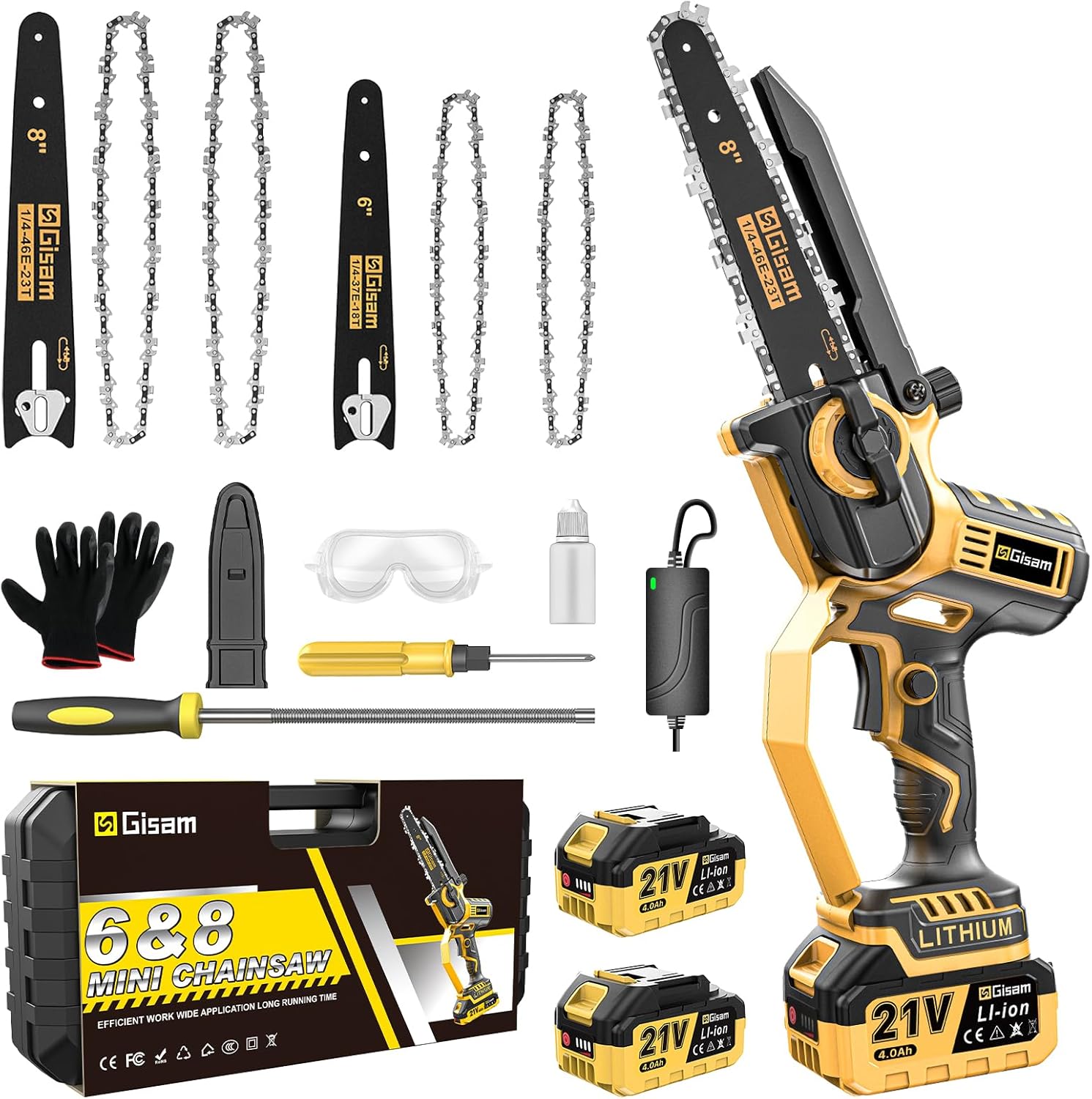 Mini Trononneuse à Batterie 8000mAh,6 et 8 Pouces Trononneuse lectrique avec 900W Moteur Sans Balais,Automatique et Tension de Chane,Pour le Jardin,Les Branches et le Bois