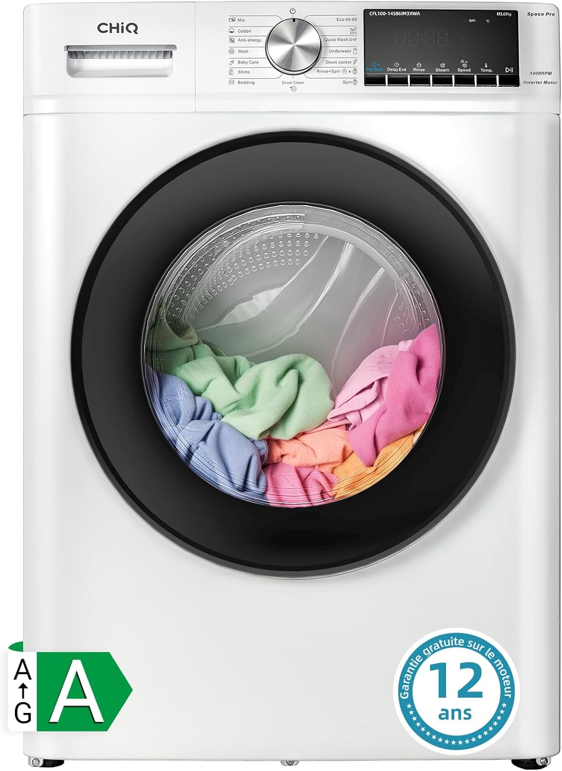 Lave-linge CHiQ à chargement frontal 10 kg CFL100-14586IM3XWA, blanc