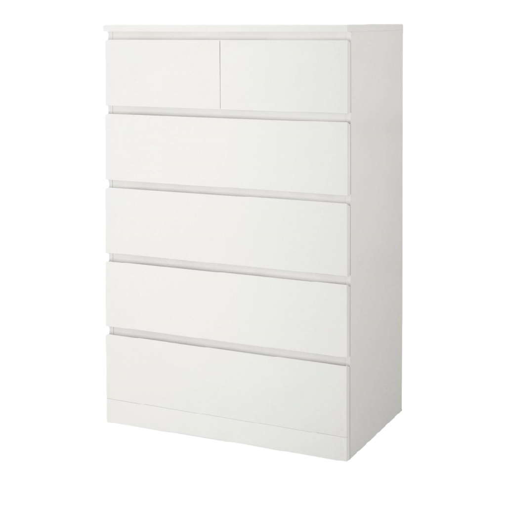 Commode haute 6 tiroirs en bois blanc – 80×122×48 cm, garantie 2 ans