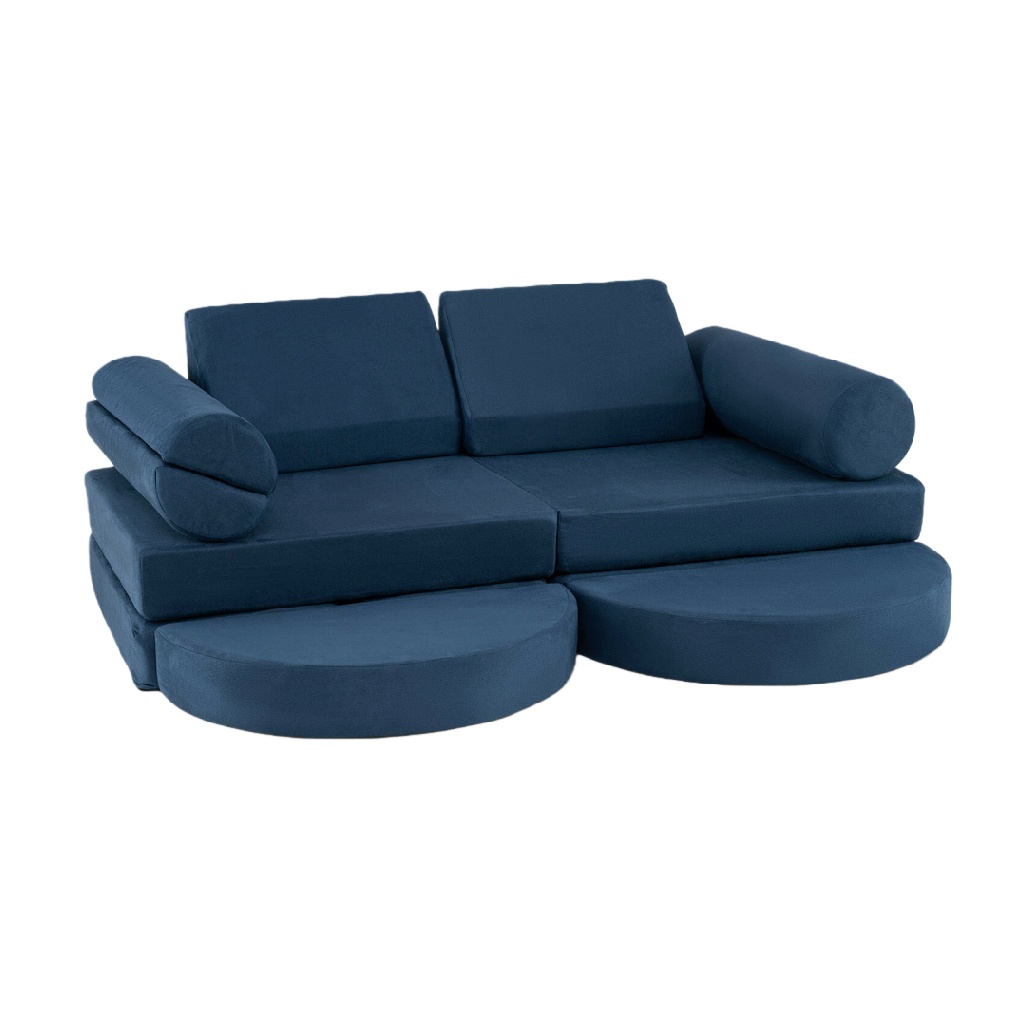 Canapé modulable en velours bleu marine – design ludique et transformable
