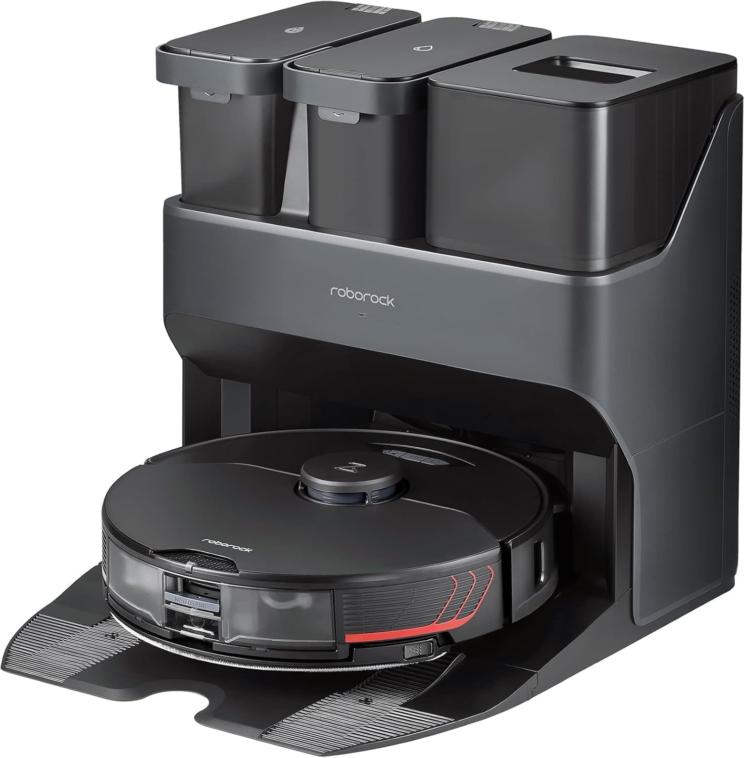 roborock S7 Maxv Ultra Robot Aspirateur & Balayeur à Station de Vidange & Remplissage Autonettoyante (5100Pa, Détection des Obstacles 3D-AI, Système d'Essuyage à Vibrations, Contrôle par App/Voix)