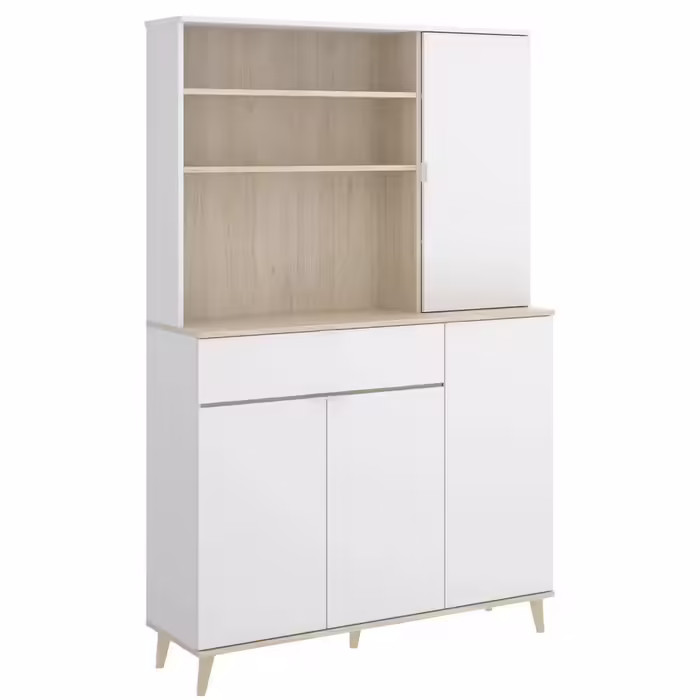Meuble De Rangement Coloris Blanc/naturel Longueur 119 X Profondeur 40 X Hauteur 188 Cm Buffet de cuisine