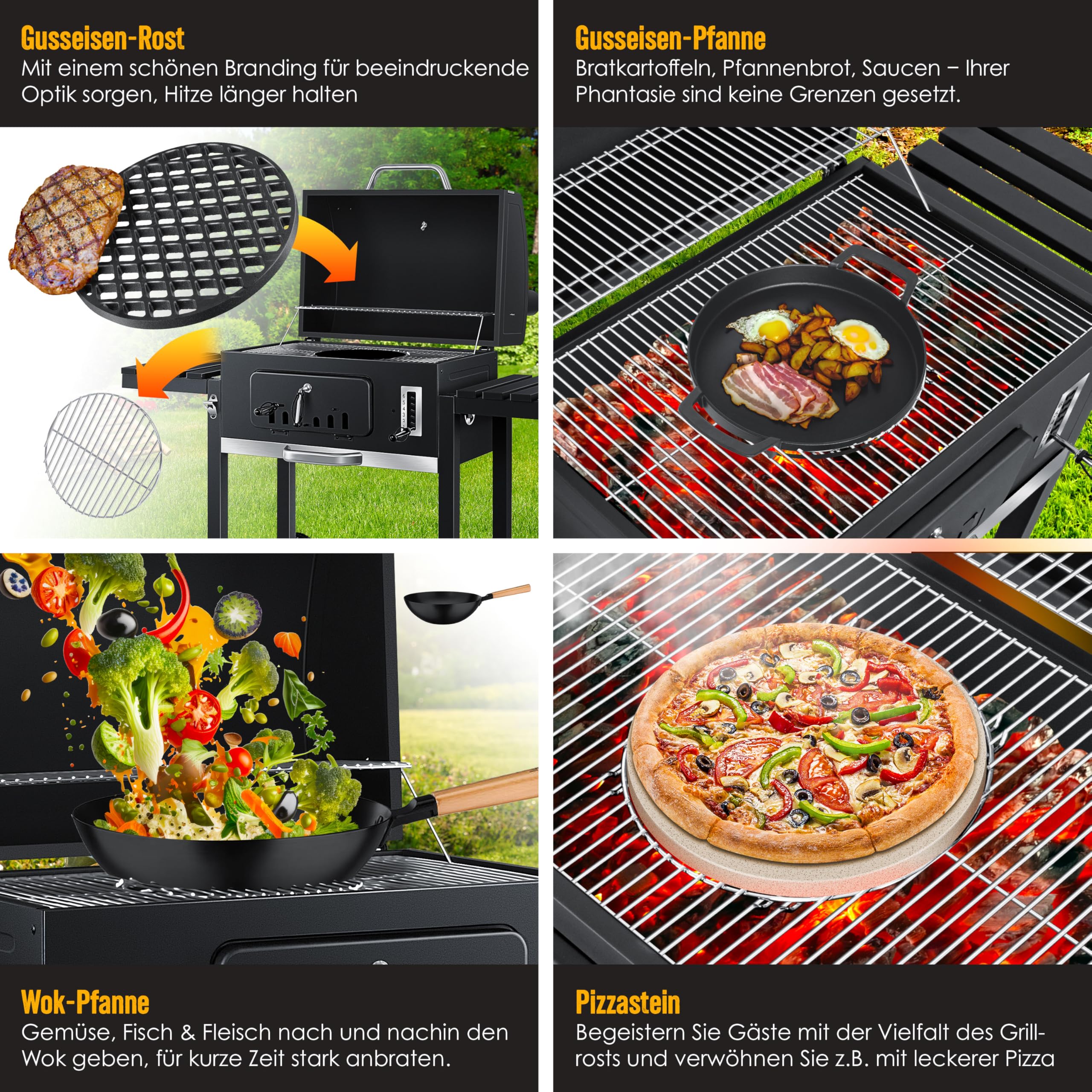 KESSER® Chariot à Barbecue | Grill XXL à Charbon de Bois avec Couvercle, Roues, poignée en Acier Inoxydable, Grille et thermomètre | Grand Barbecue au Charbon de Bois