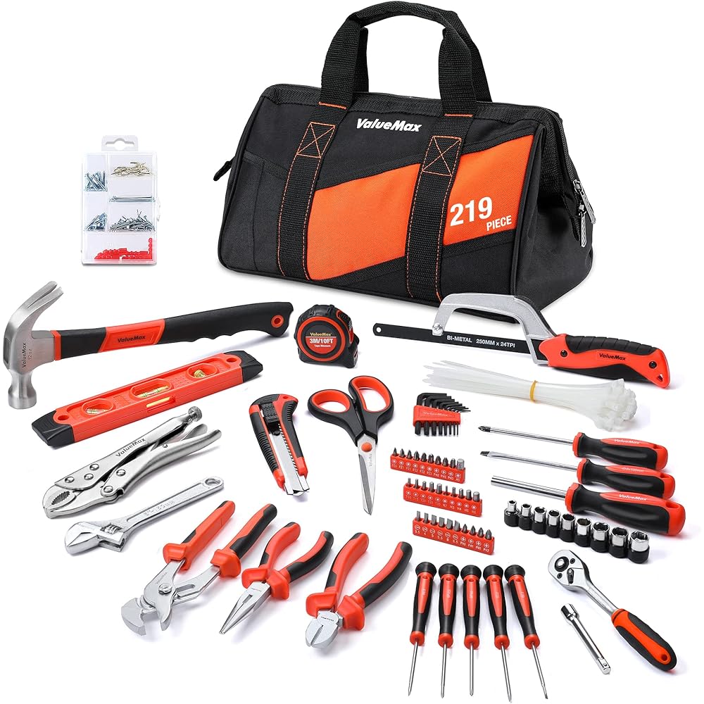 ValueMax Kit d'Outils 219 Pièces avec Sac Durable, Caisse à Outils Complete pour Bricolage, Réparation et Entretien Domestique : Bricolage