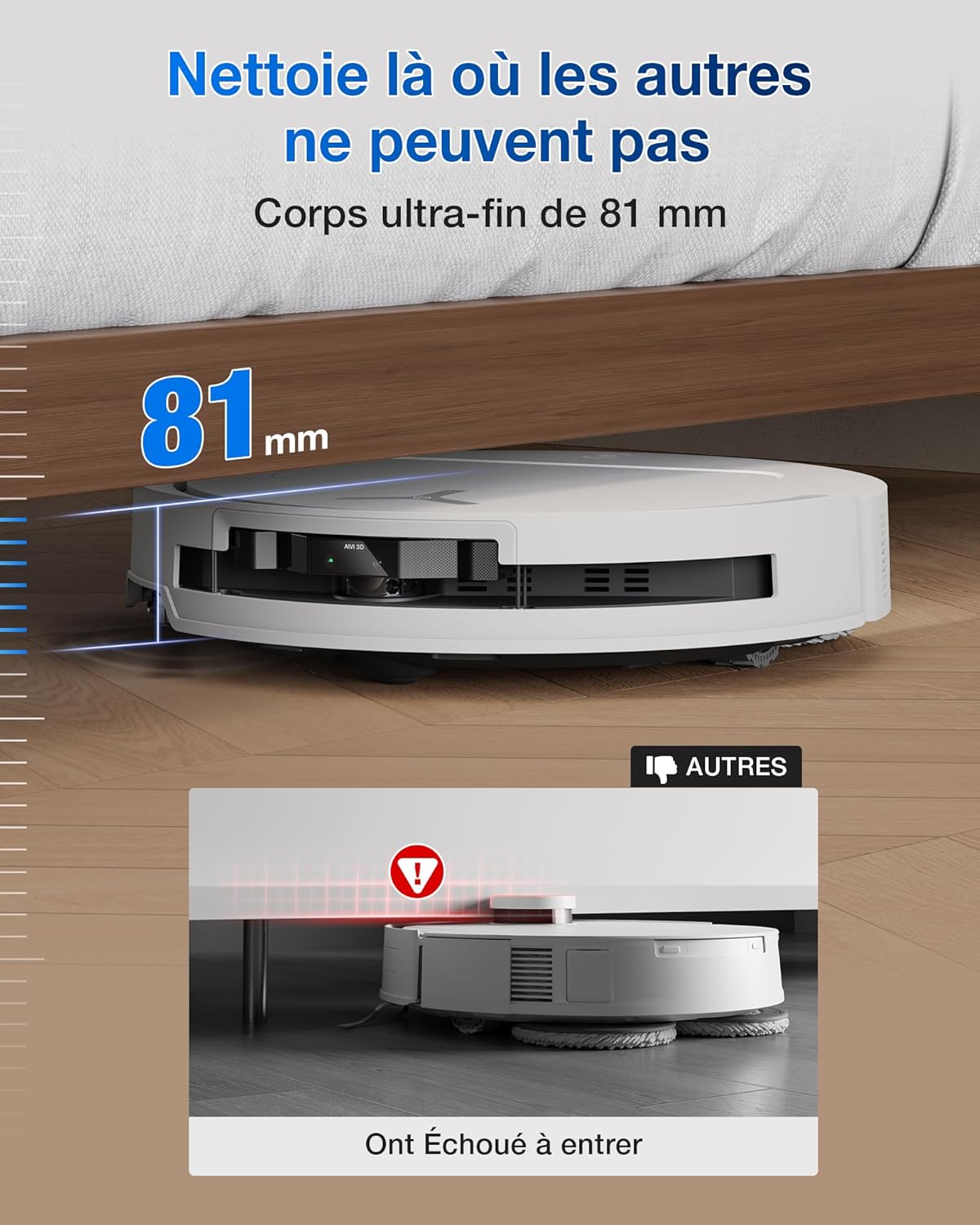 ECOVACS T50 Omni Aspirateur Robot avec Station, Puissance 15000Pa (amélioré par T30 Pro Omni), Brosse latérale et serpillière Extensibles, ZeroTangle 2.0, AIVI 3D 2.0, Lavage à l'eau Chaude 75℃,Blanc