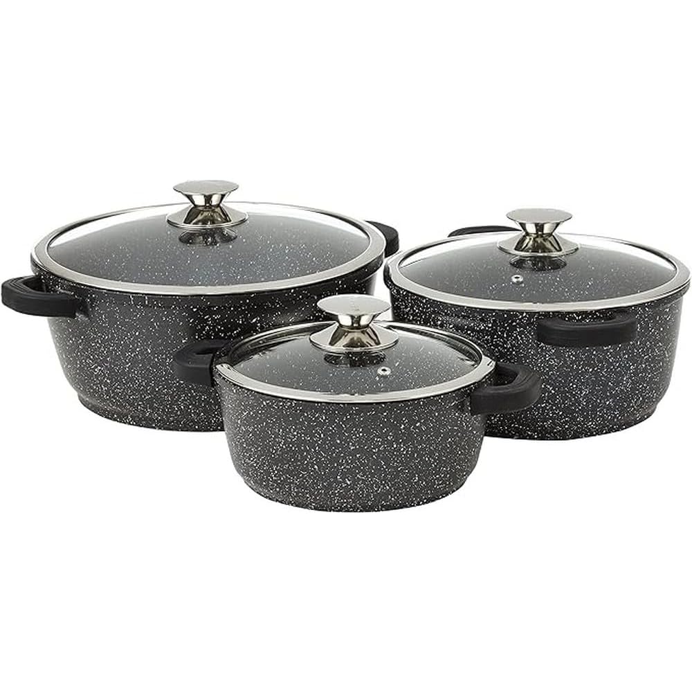 Kamberg - Set Lot Batterie de cuisine 24 pièces - Fonte d'aluminium - Revêtement pierre - Manche Amovible - Tous Feux dont Induction - Sans PFOA - 0008163, Noir : Cuisine et Maison