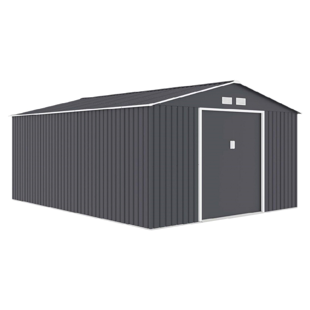 Grand Abri de Jardin Métallique à Toit Double Pente – Double Porte Coulissante – Couleur Gris Anthracite
