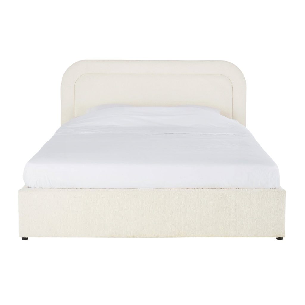 Lit double en tissu blanc cassé — Tête de lit arrondie design contemporain