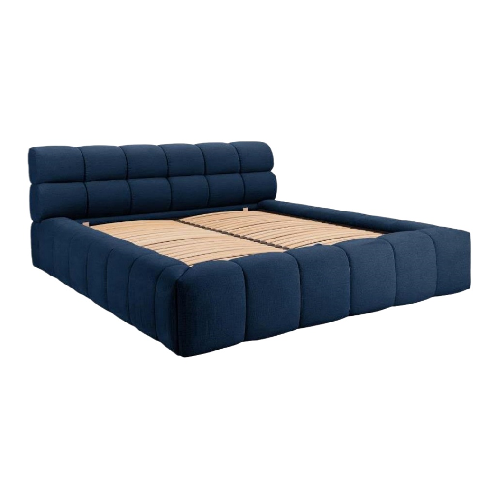 Lit double en tissu bleu marine — Design capitonné contemporain