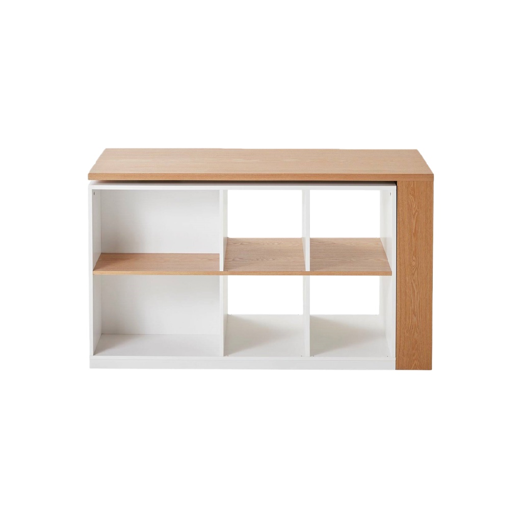 Meuble de rangement moderne blanc et bois à 6 compartiments ouverts