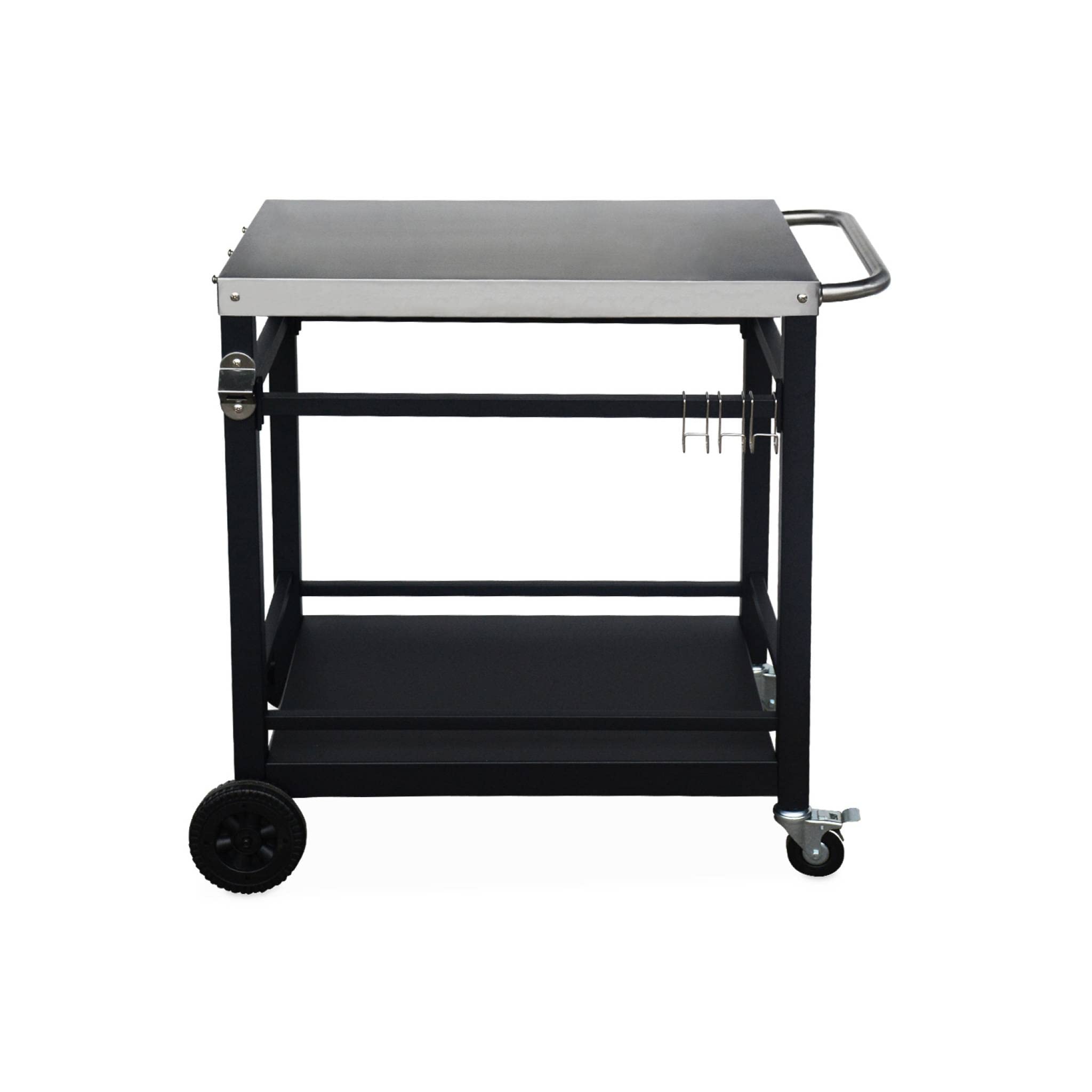 Alice’s Garden – Desserte de Barbecue en Acier 88 cm avec Roues et poignée. Noir. L 88 x l 58 x h 82.8cm