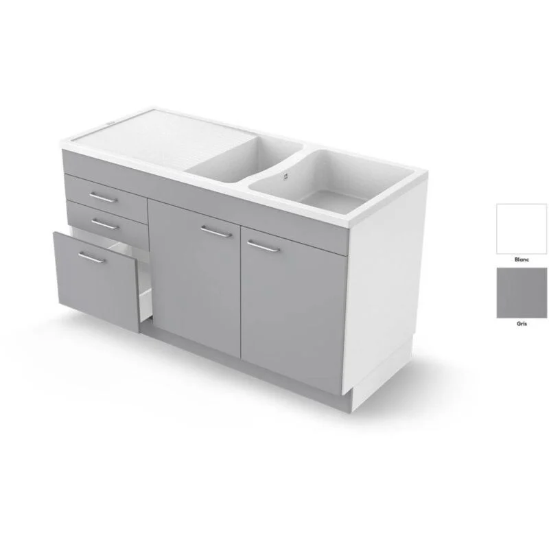 CAREA - Meuble 140 gris avec tiroir + évier blanc