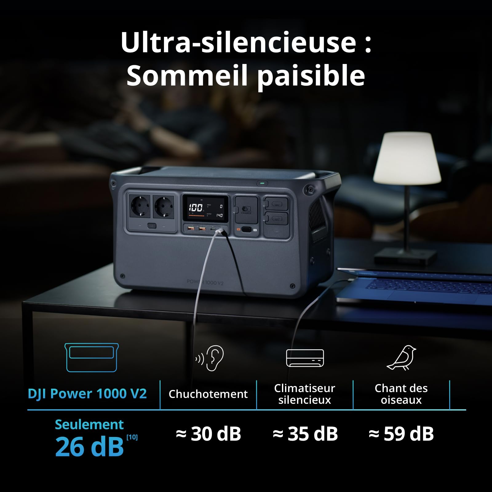 DJI Power 1000 V2, station électrique portable 1 024 Wh (Batterie LFP), sortie stable de 2 600 W, recharge de 0–80% en 37 Min, générateur électrique p