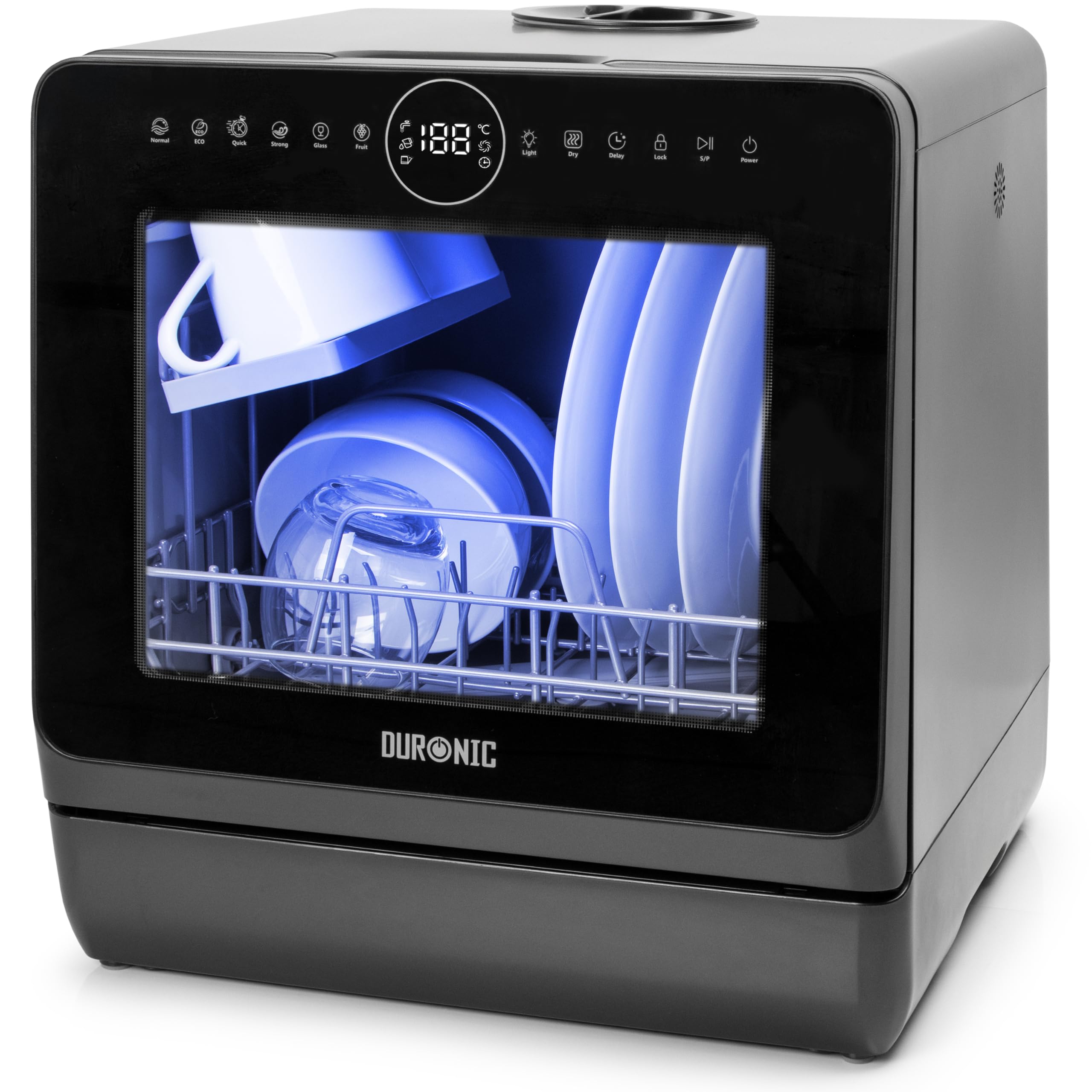 Duronic DW5 BK Lave-vaisselle de table 950W lave vaisselle posable portable compact gain de place pour petite cuisine 7 programmes de lavage séchage e