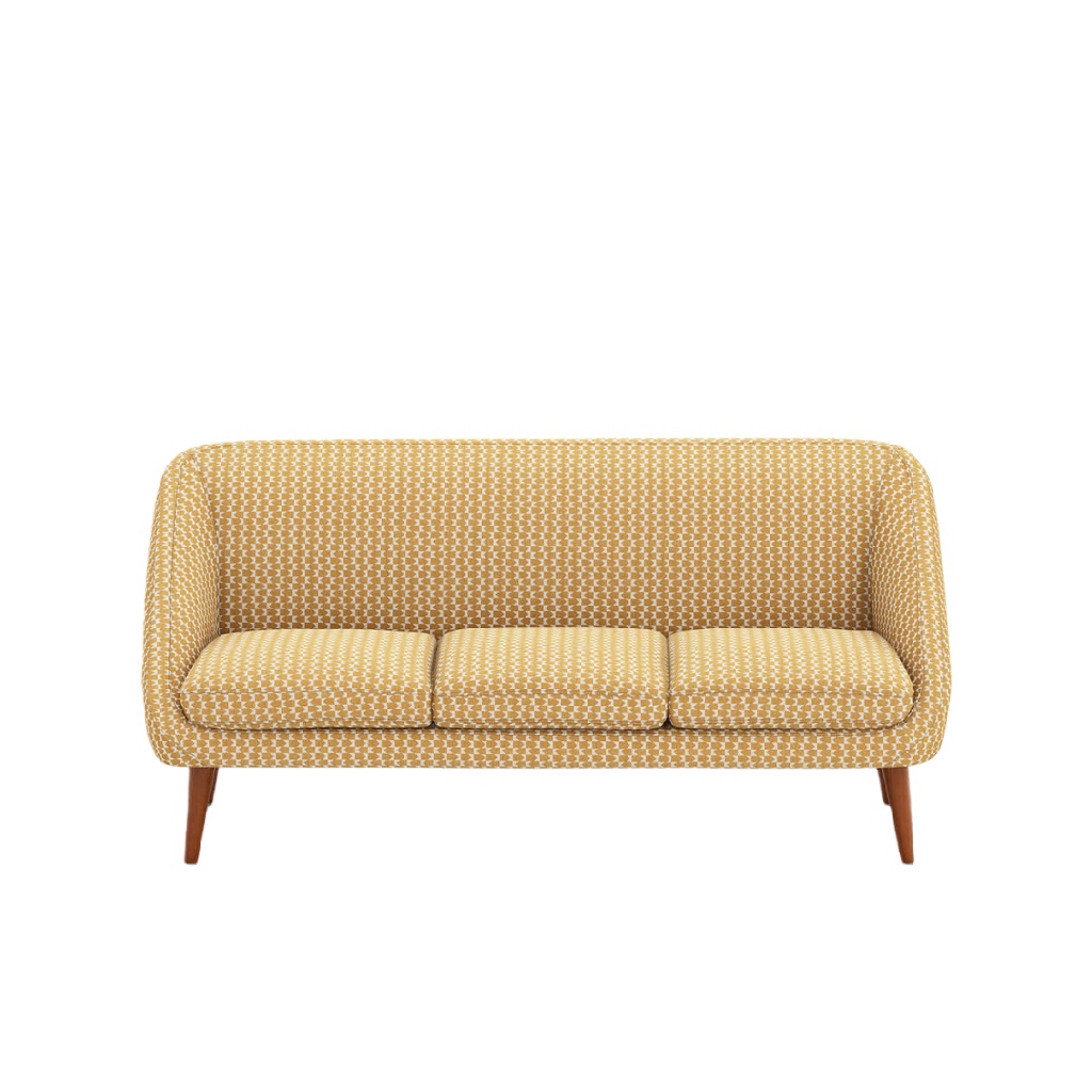Canapé 3 places en tissu à motifs géométriques jaune – style scandinave rétro