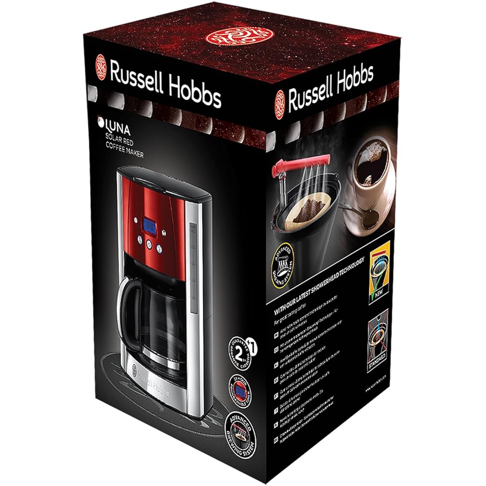 Russell Hobbs Cafetière [Technologie WhirlTech-extraction optimale] Luna rouge (1000W,Verseuse en verre 1,5L, 12 tasses, Programmable, Minuteur digital, Auto-Nettoyante) Machine à café filtre 23240-56 : Cuisine et Maison
