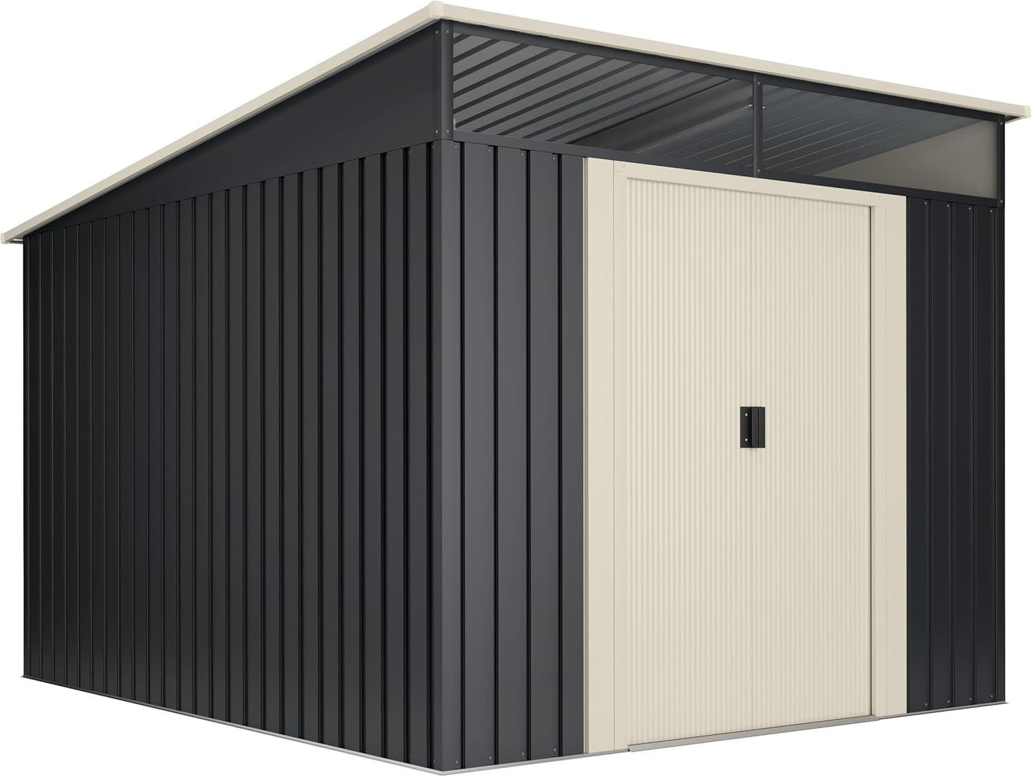 Abri de Jardin en métal 7,6 m2 Stark - 238x322x202cm - Lucarne - Double Porte coulissante - Anthracite Beige - Stockage extérieur