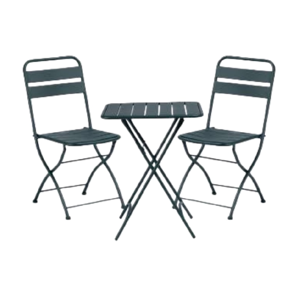 Ensemble bistrot pliant en métal – 2 chaises + 1 table carrée – pour balcon ou terrasse