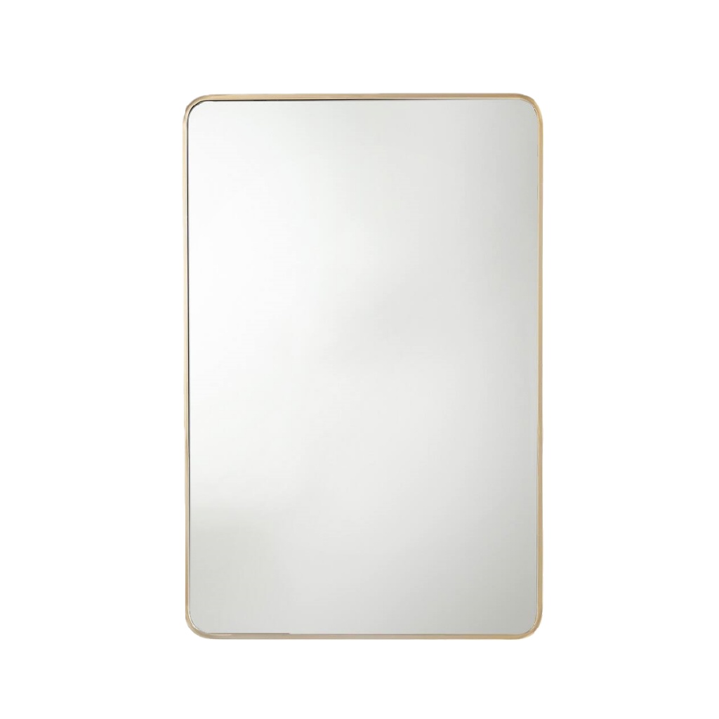 Miroir mural rectangulaire à coins arrondis, cadre doré fin, style moderne élégant, 120 × 80 cm