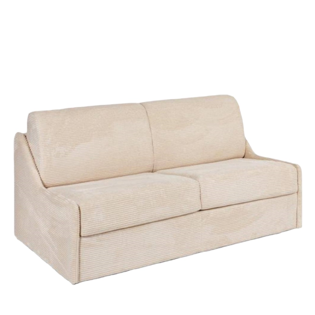 Canapé convertible 2 places en velours côtelé beige – design moderne, confort moelleux et compact, idéal pour petits espaces