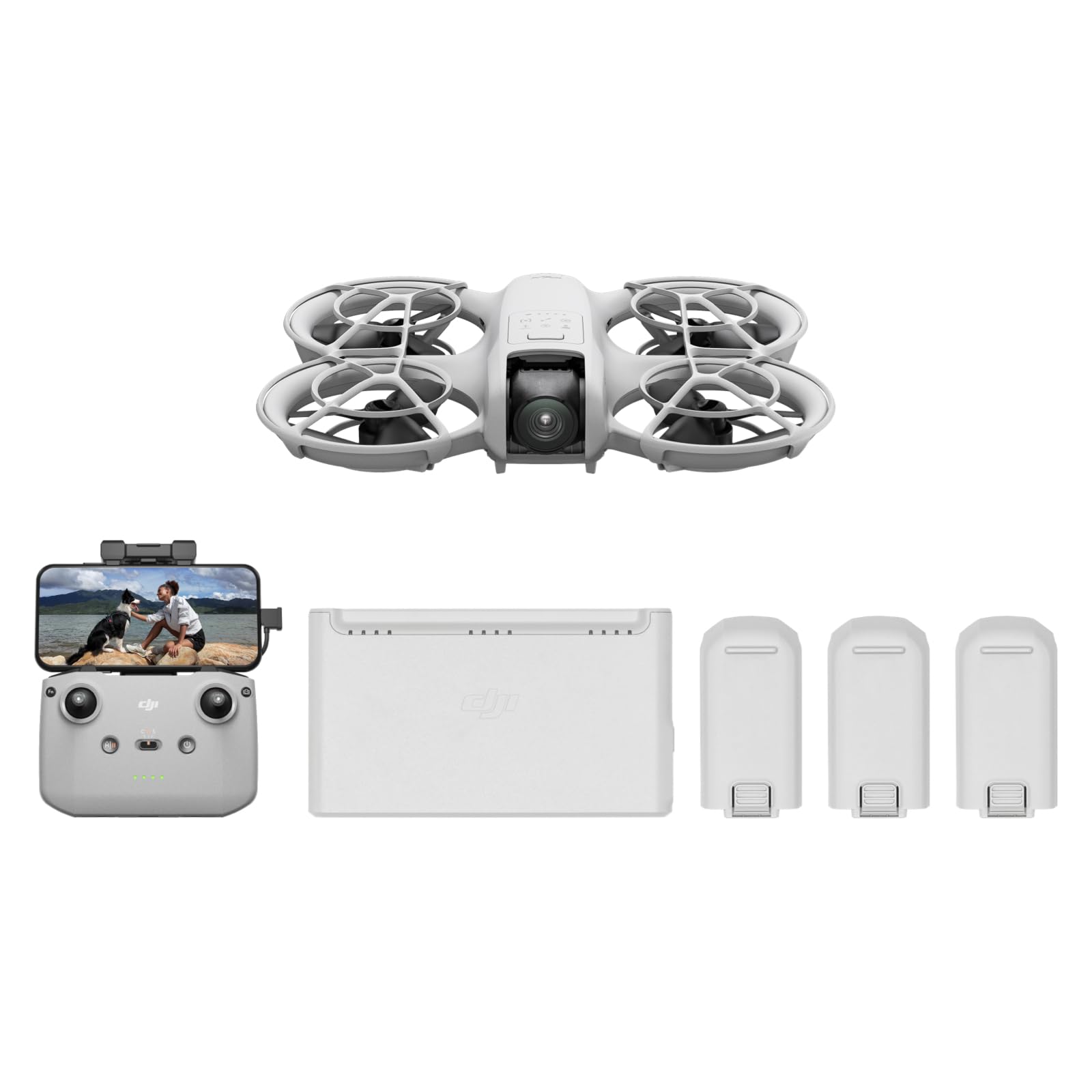 Bundle Fly More DJI Neo, Mini Drone avec Caméra 4K UHD pour Adultes, Drone Suiveur qui Vole Seul de 135 g, Décollage du Creux de la Main, Suivi de Suj