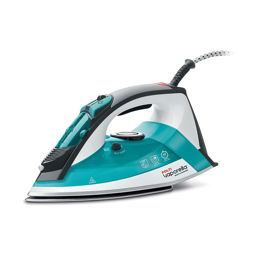 Polti Vaporella Quick&Comfort QC120, Fer à Vapeur avec Semelle en Acier Inoxydable, Poignée Soft Touch, Puissance 2200 W, Réservoir de 300 ml, Jet de Vapeur de 180 g, Bleu Clair et Noir : Cuisine et Maison