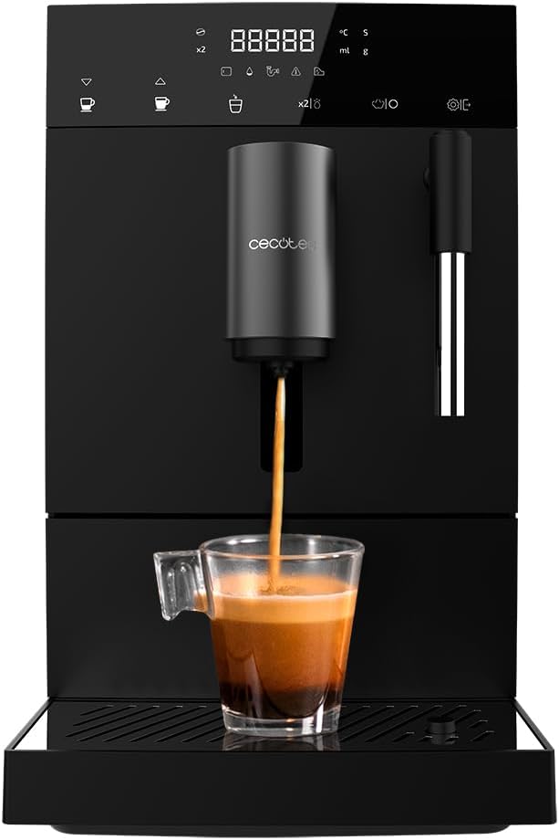 Cecotec Cafetière Superautomatique Compacte Cremmaet Compact. 1350 W, 19 Bars, Système de Chauffage par Thermobloc, Réservoir de 150 g de Café avec Moulin Intégré et 1,1 L, Nettoyage Automatique
